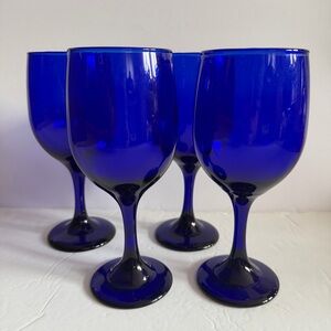 Cobalt Blue Glass Wine Glasses Set of 4